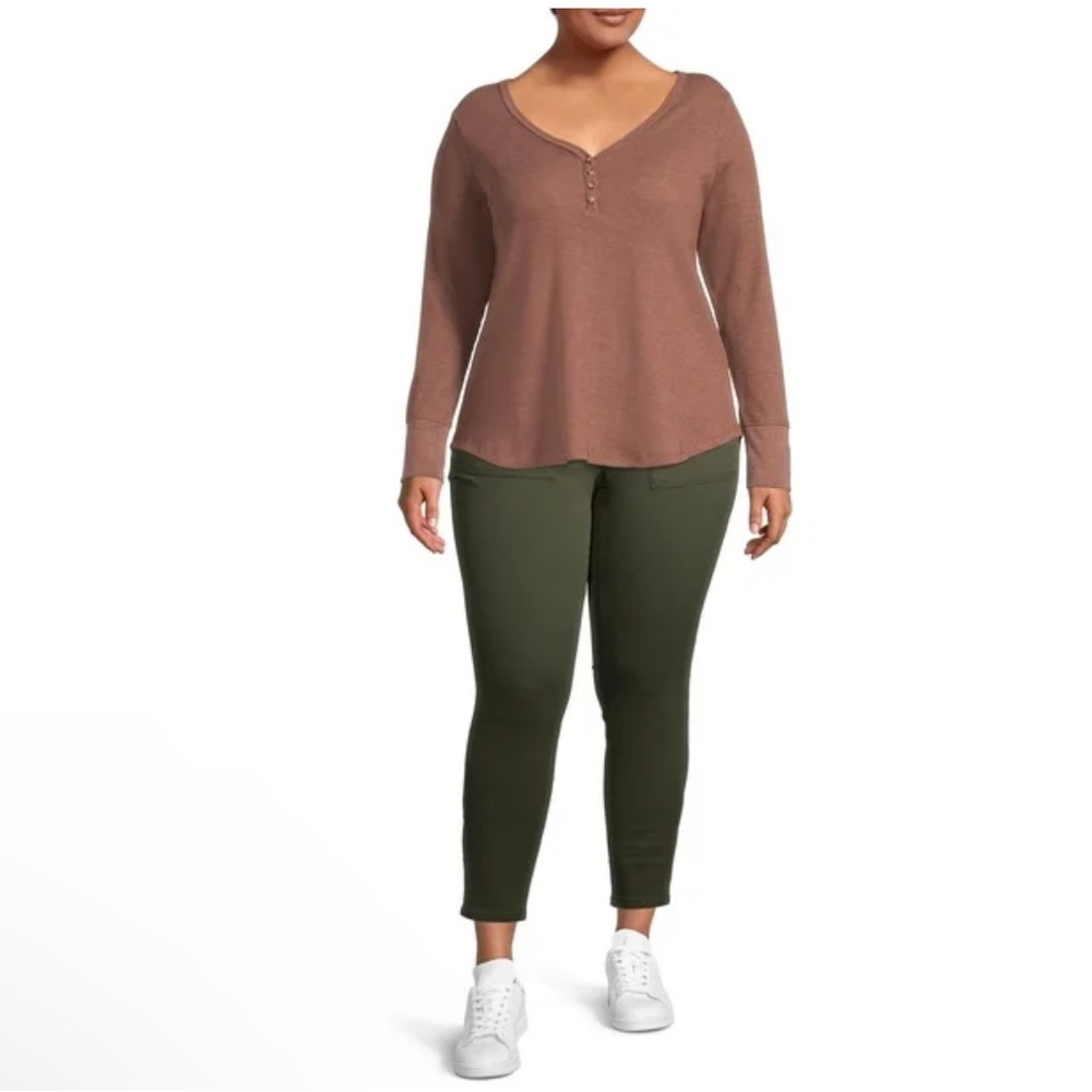🆕Terra & Sky Women’s plus-size Brown long-sleeve Waffle-knit Henley Top❤️❤️3X - Picture 3 of 8